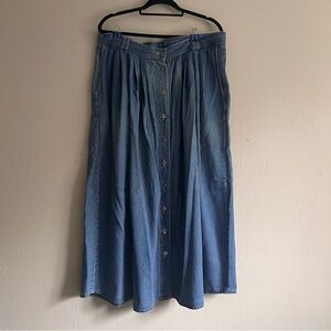 Button-Front Denim Maxi Skirt - Blue